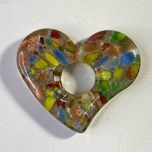 Vintage Murano-Style Glass Heart Pendant Multicolor with Gold Flecks